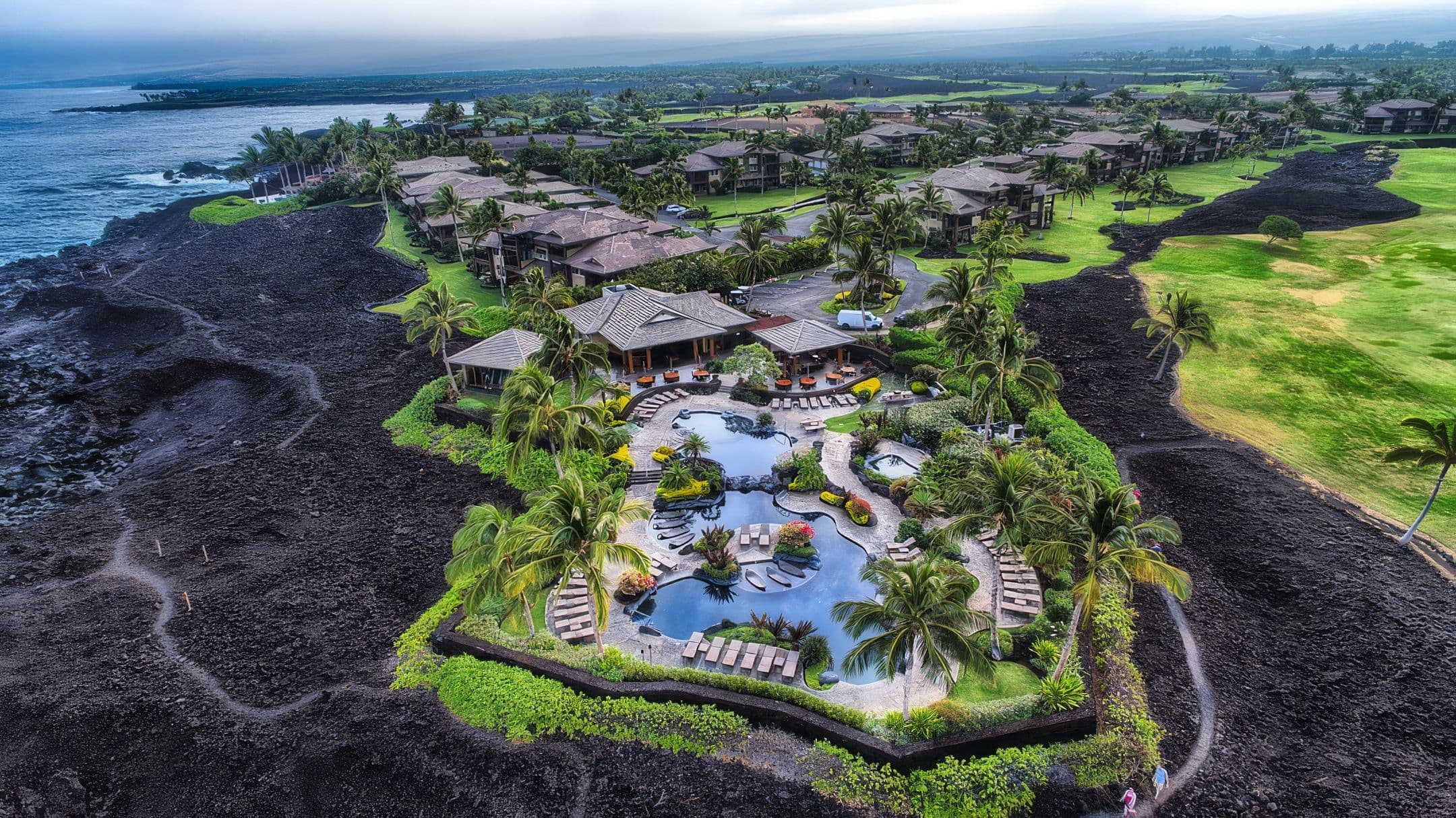 Aerial view of Castle Haliʻi Kai at Waikoloa on the Kohala Coast