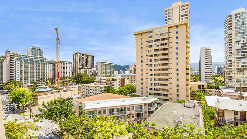 View from Lanai at One Bedroom City Mountain View at Bamboo Waikiki Hotel