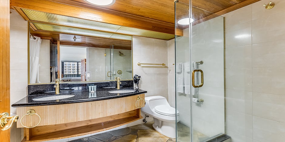 Bathroom at Luxury One Bedroom City Mountain View at Bamboo Waikiki Hotel