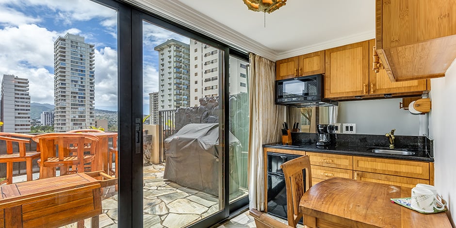 View from Lanai at One Bedroom City Mountain View at Bamboo Waikiki Hotel