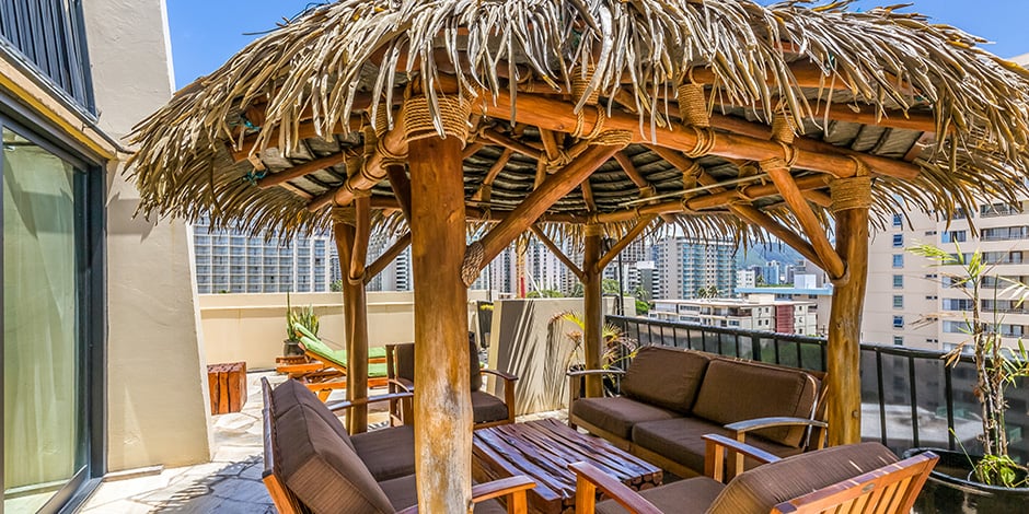 Another lanai view at luxury One Bedroom City Mountain View at Bamboo Waikiki Hotel