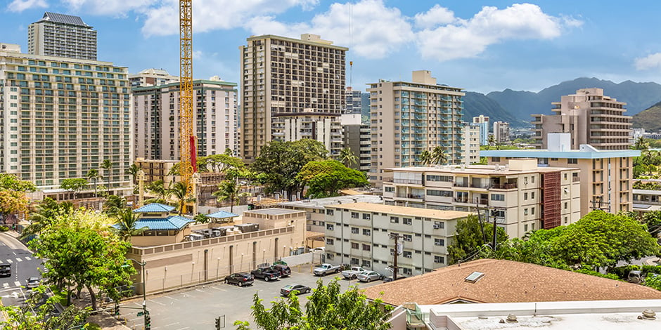 Another lanai view at Luxury One Bedroom City Mountain View at Bamboo Waikiki Hotel