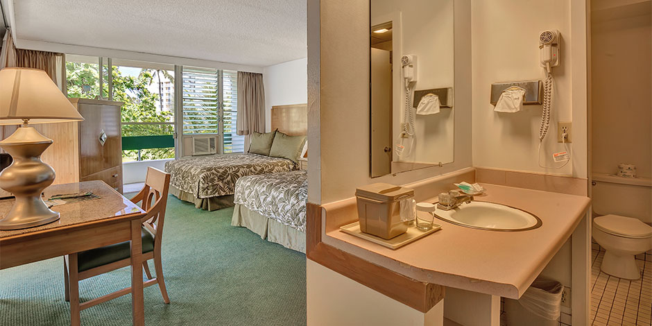 Interior of oceanfront room at Pagoda Hilo Bay Hotel