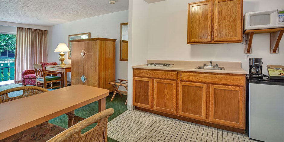 Interior of kitchenette room at Pagoda Hilo Bay Hotel