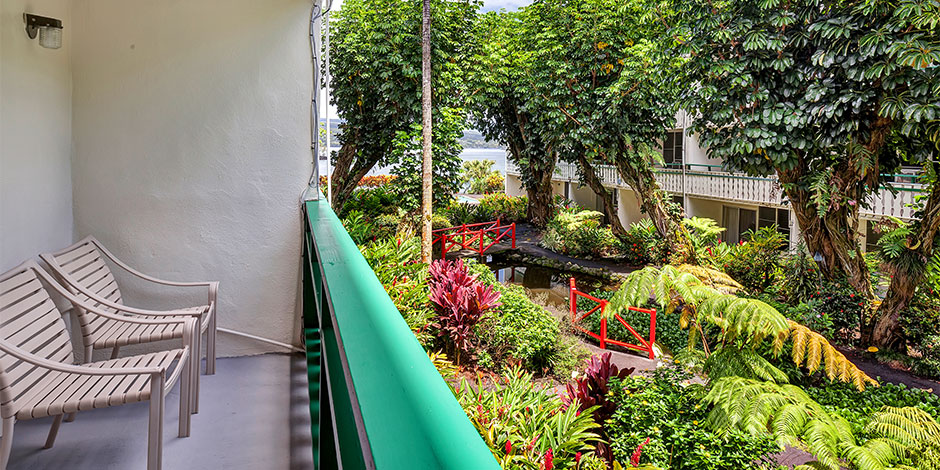 View from lanai at Pagoda Hilo Bay Hotel