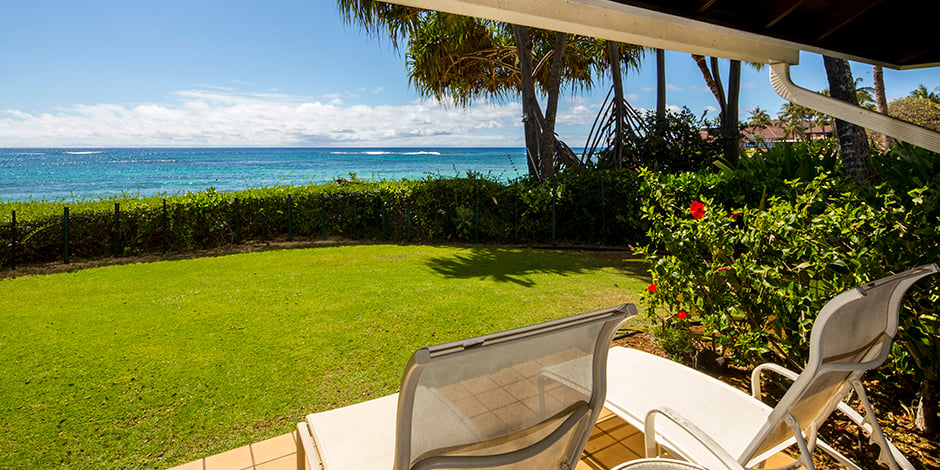 View of ocean from lanai at Kiahuna Plantation