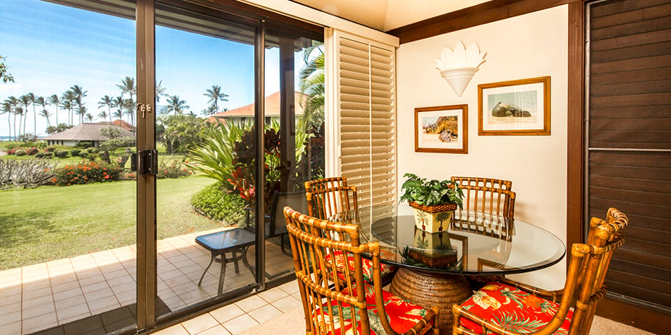 View out lanai from kitchen at Kiahuna Plantation