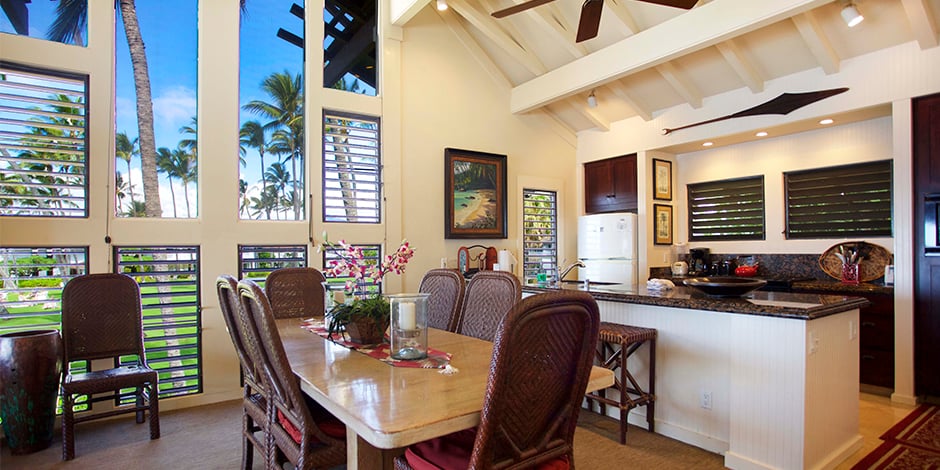 Park view through window in kitchen at Kiahuna Plantation