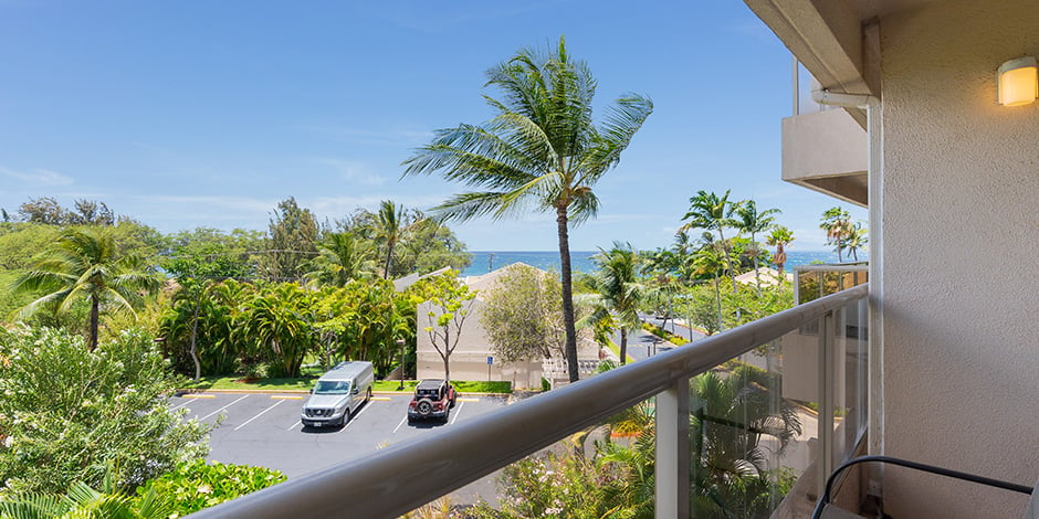 View from a Lanai at partial ocean view at Maui Banyan