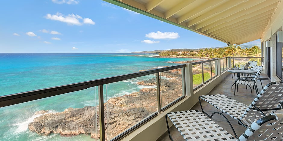 Ocean view from lanai at Poipu Shores Resort