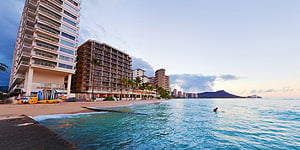 Ocean sunrise outside the Waikiki Shore